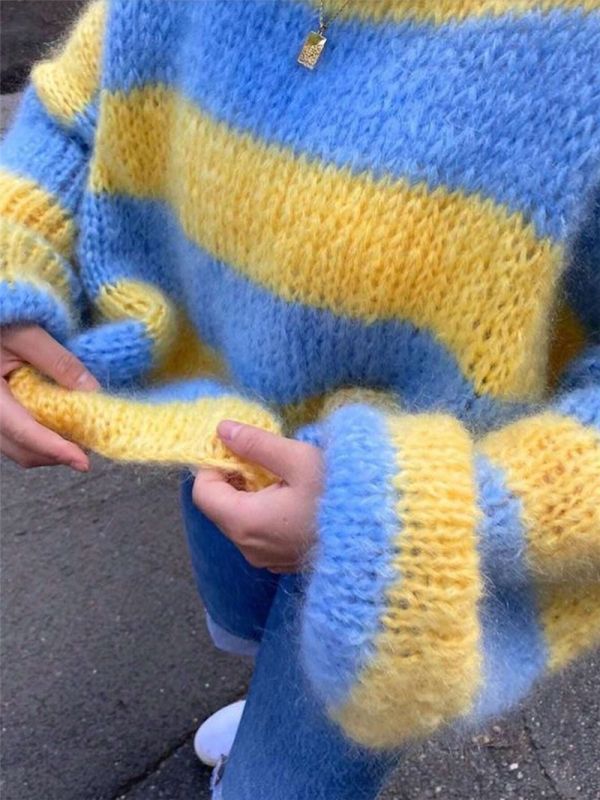SC Gradient Stripes Color Block Knits Sweater GZYF-1180