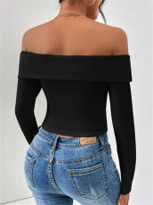 SC Off Shoulder Solid Color T Shirt GZYF-1011