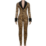 SC V Neck Fur Patchwork Jumpsuit GZJQ-K25Q84416