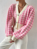 SC Houndstooth-Patterned Knit Cardigan Coat GZYF-1087