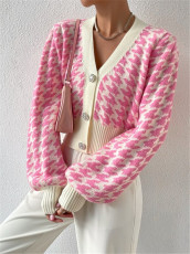 SC Houndstooth-Patterned Knit Cardigan Coat GZYF-1087