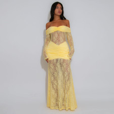 SC Lace Patchwork Ruched Maxi Dress GZIY-6298