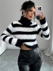 SC Stripe Black White Color Block Sweater GZYF-1036