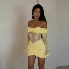 SC One Shoulder Lace Ruched Mini Dress GZIY-6298-1