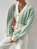 SC Houndstooth-Patterned Knit Cardigan Coat GZYF-1087