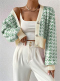 SC Houndstooth-Patterned Knit Cardigan Coat GZYF-1087