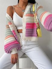 SC Stripe Color Block Cardigan Sweater GZYF-1167