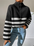 SC Stripe Color Block Zipper Sweater GZYF-1017