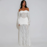 SC Lace Patchwork Ruched Maxi Dress GZIY-6298