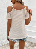 SC Off Shoulder Patchwork Knits T Shirt GZYF-1183