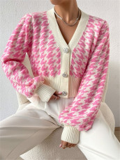 SC Houndstooth-Patterned Knit Cardigan Coat GZYF-1087