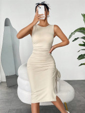 SC Sleeveless Drawstring Ruched Long Dress GZYF-1136
