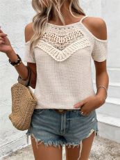 SC Off Shoulder Patchwork Knits T Shirt GZYF-1183
