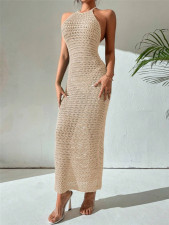 SC Backless Tie Up Knits Maxi Dress GZYF-1115