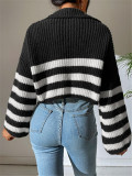 SC Stripe Color Block Zipper Sweater GZYF-1017