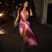 SC Deep V Neck Split Irregular Maxi Dress GZJQ-K25D81217