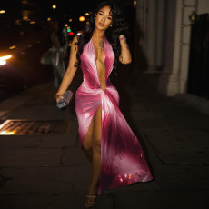 SC Deep V Neck Split Irregular Maxi Dress GZJQ-K25D81217