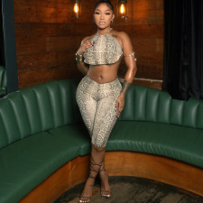 SC Print Tie Up Tube Top Two Piece Shorts Set GZJQ-K25S84278