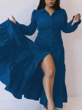 SC Plus Size Solid Color Lapel Maxi Dress HNIF-064