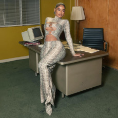 SC Snake Print Hollow Out Maxi Dress GSLF-K25D84255