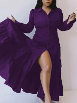 SC Plus Size Solid Color Lapel Maxi Dress HNIF-064