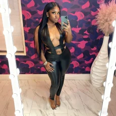 SC Backless Cross Leather Jumpsuit MXBF-D25JP436