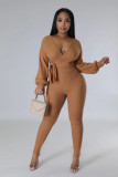 SC Solid Color Tie Up Two Piece Pants Suit XHXF-8729