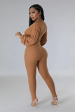 SC Solid Color Tie Up Two Piece Pants Suit XHXF-8729