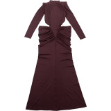 SC Hollow Out Ruched Maxi Dress GSLF-K25D80985