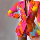 SC Print Blazer Coat Two Piece Short Set GWTC-W0522