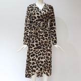 SC Leopard Print V Neck Midi Dress GWTC-W0205