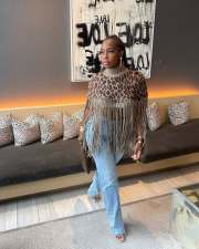 SC Casual Leopard Print Tassel Knits Tops TR-1347