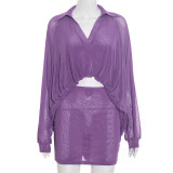 SC Sexy Solid Mesh Top Skirts Two Piece Set GSBD-J25ST355