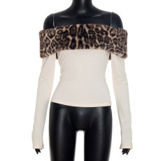SC Sexy Leopard Print Patchwork Long Sleeved Top GSBD-J25TP325
