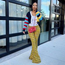SC Fashion Vintage Plaid Print Flared Pants GSBD-D25PT453
