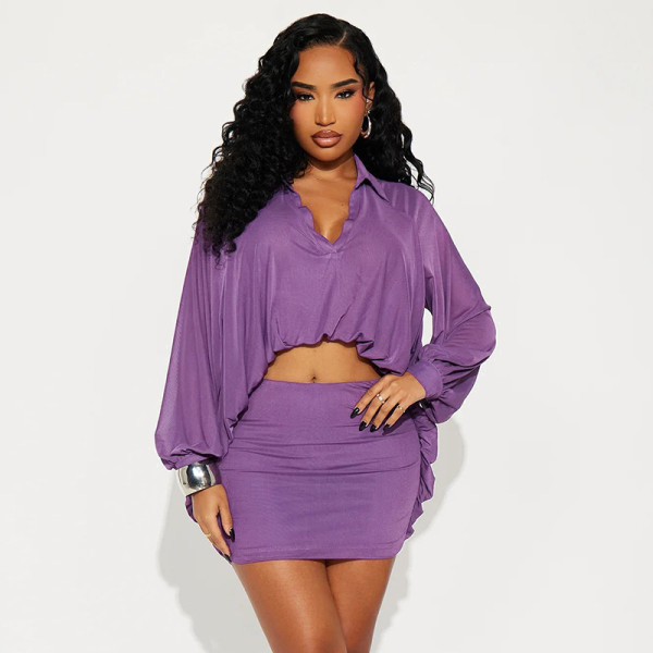 SC Sexy Solid Mesh Top Skirts Two Piece Set GSBD-J25ST355