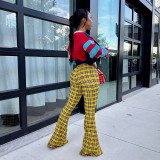 SC Fashion Vintage Plaid Print Flared Pants GSBD-D25PT453