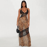 SC Leopard Print Patchwork Lace Maxi Dress GSBD-D25DS168