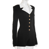 SC Fashion Rose Metal Button Lapel Long Sleeve Rompers GSBD-J25RP228