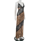 SC Leopard Print Patchwork Lace Maxi Dress GSBD-D25DS168