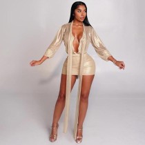 SC Sexy Strappy Long Sleeve Top And Skirt Two Piece Set GSBD-D25ST362