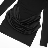 SC Solid-Color Long-Sleeve Gathered Mini Dress GSZM-C25DS334
