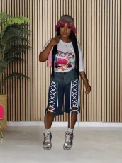 SC Ribbon-Tied Washed Denim Shorts BGN-360
