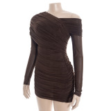 SC Slash Neck Mesh Ruched Mini Dress GAXB-D456DS