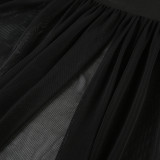 SC Solid Color Wrap Chest Mesh Split Maxi Dress GAXB-P0253DS