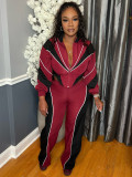 SC Contrast Color Patchwork Zipper Two Piece Pant Set CH-25062
