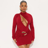 SC Hollow Out Ruched Mini Dress GSZM-J25DS377