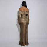 SC One Shoulder Long Sleeve Maxi Dress YF-10929
