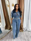 SC Single Breasted Washed Denim Two Piece Pant Set TK-6348