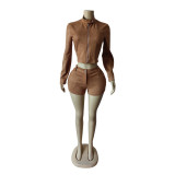 SC Solid Color Long Sleeve Velvet Short Set MEM-88673